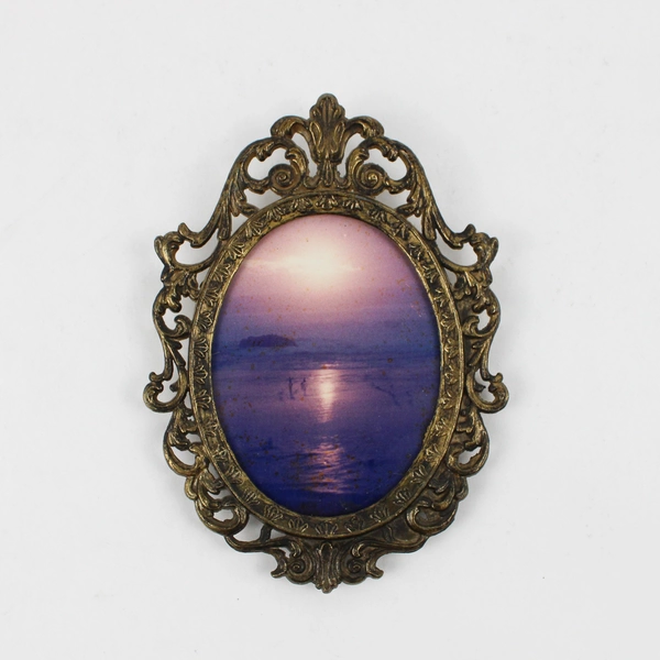 Vintage Brass Ornate Oval Frame Sunset Ocean Made In Italy 8.5x5.5 ...