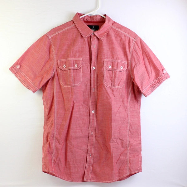 i Jeans By Buffalo Men's Short Sleeve Pockets Button Up Shirt Pink Size L