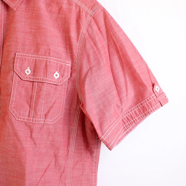 i Jeans By Buffalo Men's Short Sleeve Pockets Button Up Shirt Pink Size L