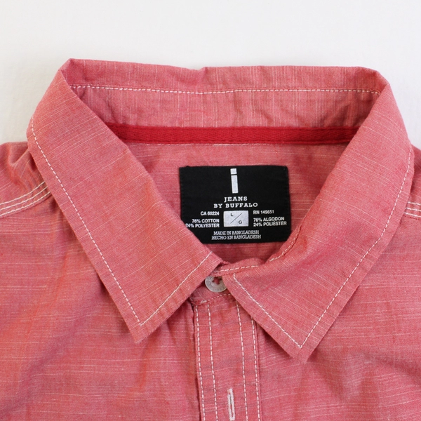 i Jeans By Buffalo Men's Short Sleeve Pockets Button Up Shirt Pink Size L