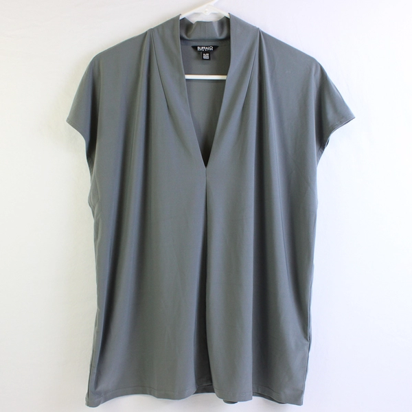 Buffalo David Bitton Women's XL Dark Silver V Neck Cap Sleeve Blouse