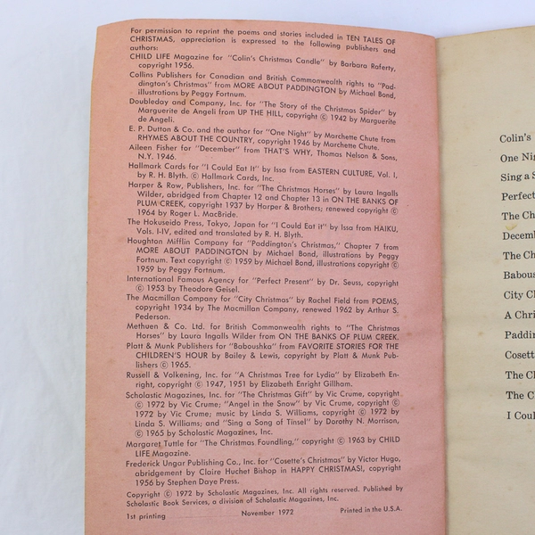 Ten Tales Of Christmas by Lynne G Miller 1972 1st Printing Scholastic SC, TX2323