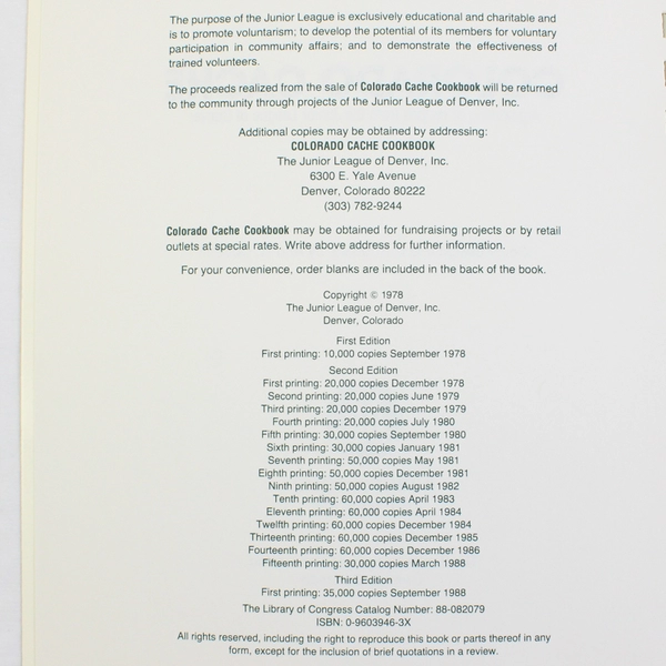 Colorado Cache Cookbook 10th Anniversary Limited Edition Paperback Junior League