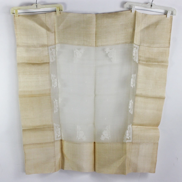 Vintage Damask Linen 44 Inch Square Tablecloth Palm Tree And Hut Pattern