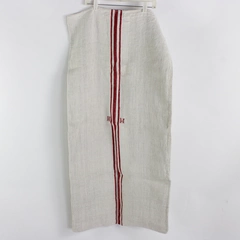 Antique French Heavy Hemp Grain Sack W/Red Stripes And H H Monogram 22 x 45 Inch