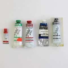 Lot of 5 Grumbacher Oil Paints Reds Blue Green Black Used