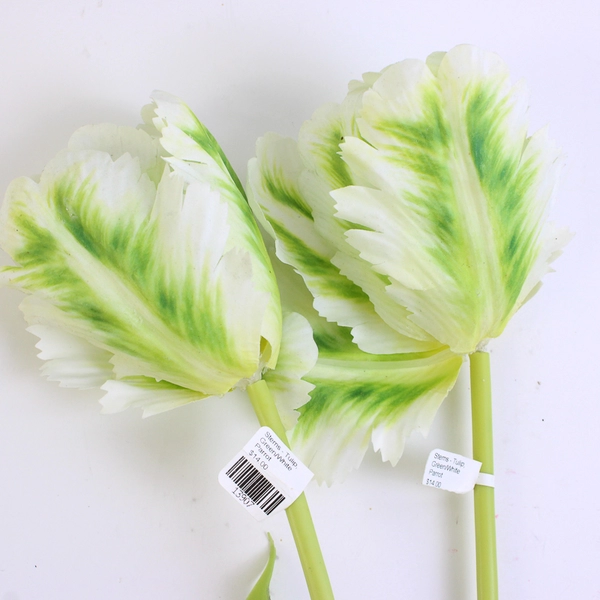 Set of 2 Large White Fake Parrot Tulips 24 Inch Artificial Flowers
