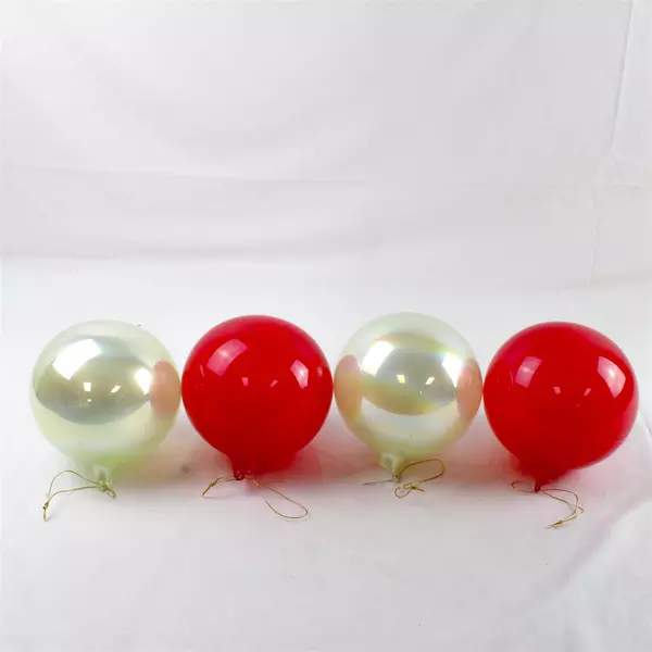 Four 5 Inch Shatterproof Ball Christmas Ornaments Red And Opalescent White