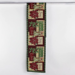 Christmas Tapestry Table Runner Holly Poinsettias Peace Joy Love 73" X 13”