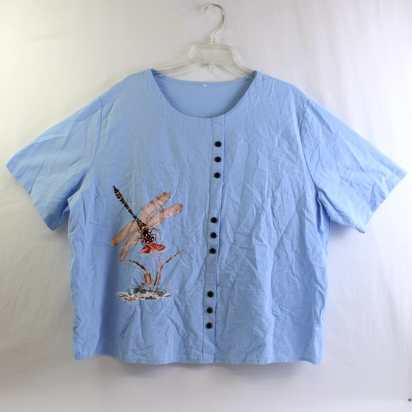 Blue Short-Sleeve Top Dragonfly Graphic Women's Size 5XL