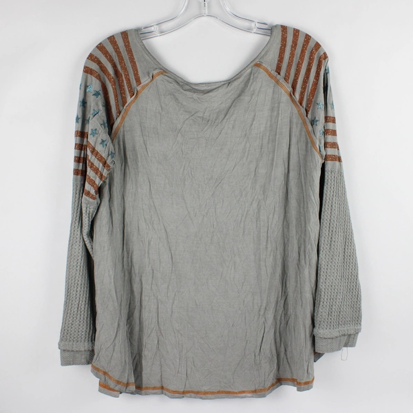 POL Women's M Gray Waffle Knit Long Sleeve Shirt