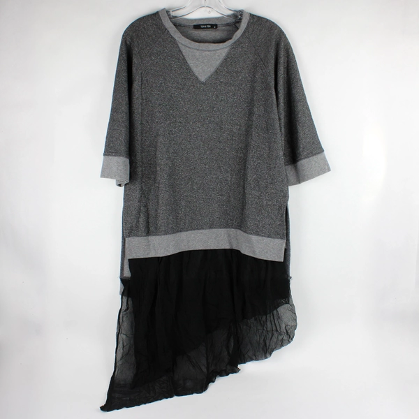 Ten 6 Ten Women's M Gray Sweater with Asymmetric Mesh Trim