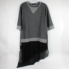 Ten 6 Ten Women's M Gray Sweater with Asymmetric Mesh Trim