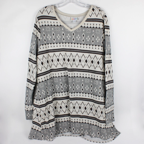 LuLaRoe Women's L White and Gray Patterned Sweater