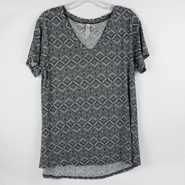 LuLaRoe Women's S Gray Geometric Patterned Short Sleeve T-Shirt