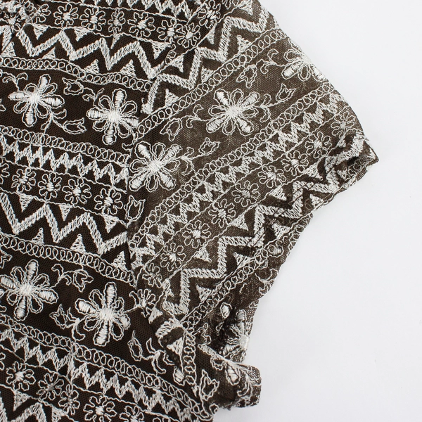 Liz Claiborne Short Sleeve Blouse Brown W/ White Embroidery Womens Size XL