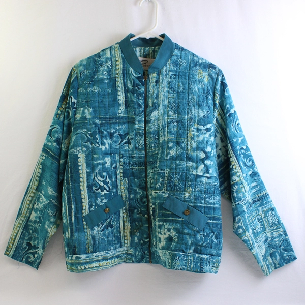 VTG Popovitch & Company Blue and Yellow Full-Zip Jacket Women's Size XL