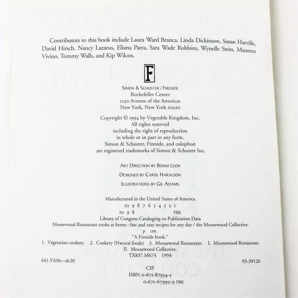 A Fireside Cookbook Moosewood Restaurant Cooks at Home 1994 Paperback