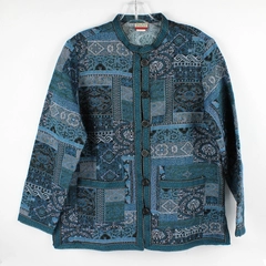Tudor Court Mandarin Collar Blue Tapestry Jacket Women's Large