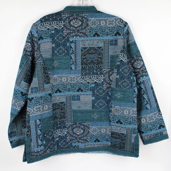 Tudor Court Mandarin Collar Blue Tapestry Jacket Women's Large