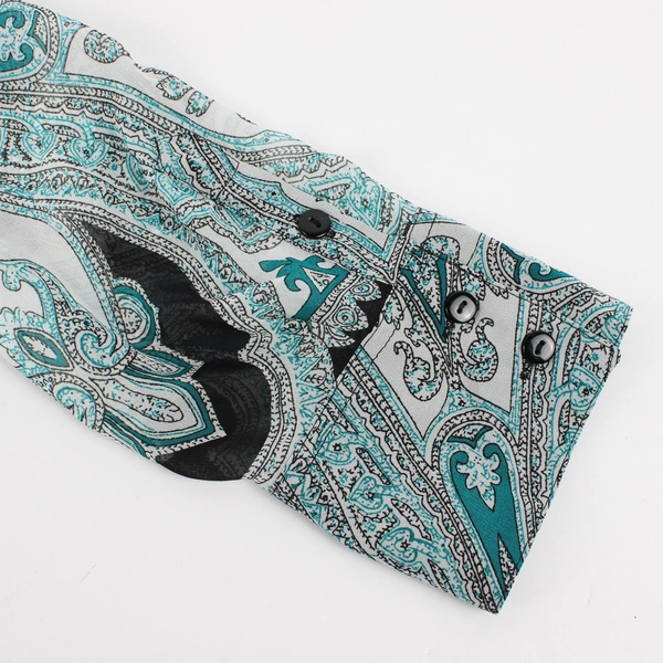 I.N.C International Concepts Sheer Black White Teal Paisley Button-Up Women's 16