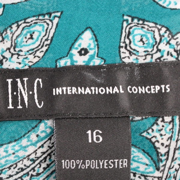I.N.C International Concepts Sheer Black White Teal Paisley Button-Up Women's 16
