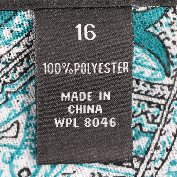 I.N.C International Concepts Sheer Black White Teal Paisley Button-Up Women's 16