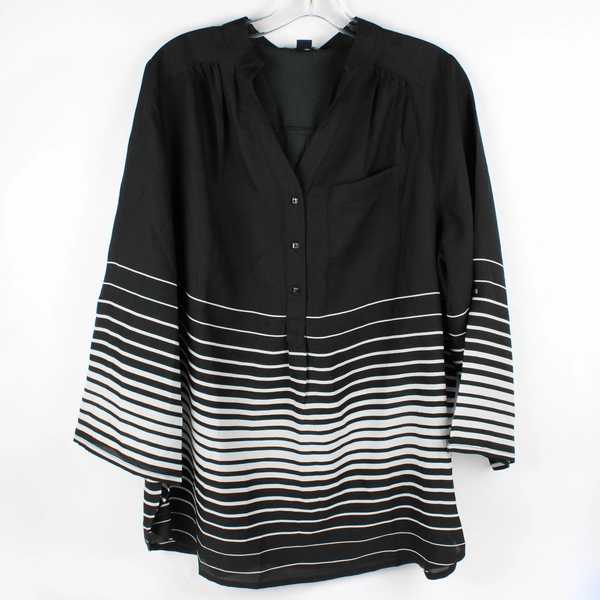 Denim 24/7 Black and White Striped 3/4-Sleeve Stand Collar Blouse Women's 14W