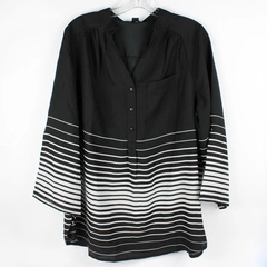 Denim 24/7 Black and White Striped 3/4-Sleeve Stand Collar Blouse Women's 14W