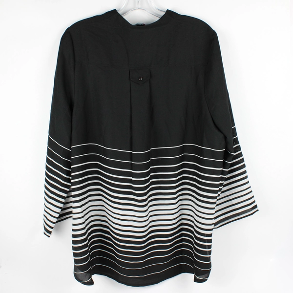 Denim 24/7 Black and White Striped 3/4-Sleeve Stand Collar Blouse Women's 14W