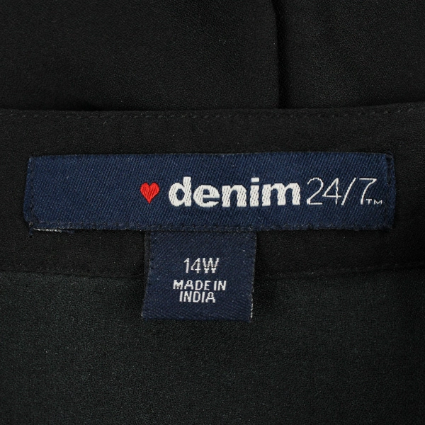 Denim 24/7 Black and White Striped 3/4-Sleeve Stand Collar Blouse Women's 14W