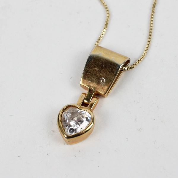 Cubic Zirconia Pendant Heart FAS Designer 925 Italy Necklace 19" Box Chain Gold