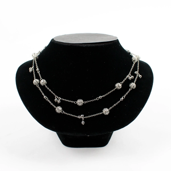 Cookie Lee Necklace Filigree Beads Silver Tone 34" Long