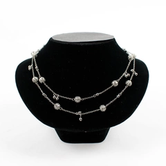 Cookie Lee Necklace Filigree Beads Silver Tone 34" Long