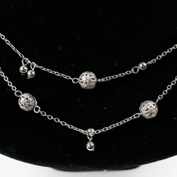 Cookie Lee Necklace Filigree Beads Silver Tone 34" Long