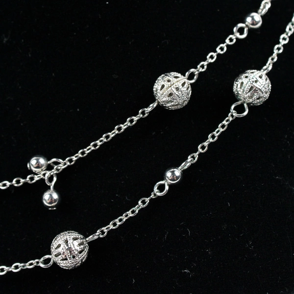 Cookie Lee Necklace Filigree Beads Silver Tone 34" Long