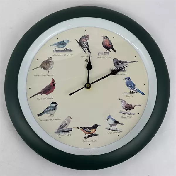The Original Singing Bird Hanging Wall Clock 13" Green Sound Decor