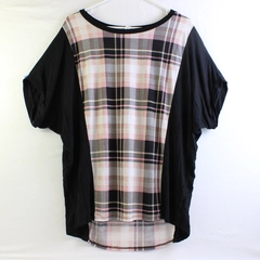 Honeyme Black Pink Beige Plaid Dolman Sleeve Top Women's Size Large