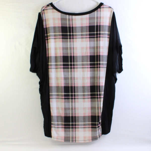 Honeyme Black Pink Beige Plaid Dolman Sleeve Top Women's Size Large