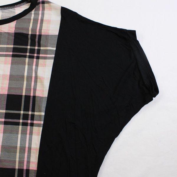 Honeyme Black Pink Beige Plaid Dolman Sleeve Top Women's Size Large