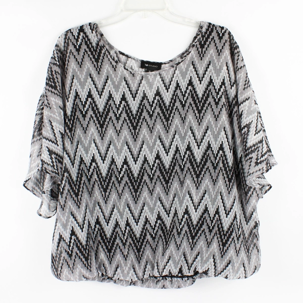 AB Studio Black and Gray Geometric Chevron Dolman Sleeve Top Women's XL