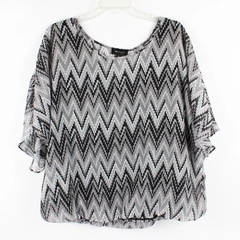 AB Studio Black and Gray Geometric Chevron Dolman Sleeve Top Women's XL