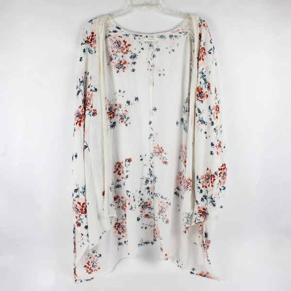 Maurices Women's Pink Red Blue Floral White Shawl Crochet Trim One Size