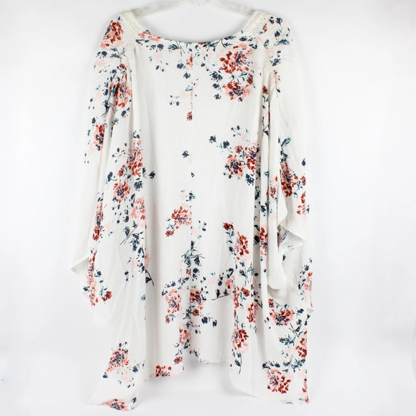 Maurices Women's Pink Red Blue Floral White Shawl Crochet Trim One Size