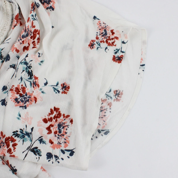 Maurices Women's Pink Red Blue Floral White Shawl Crochet Trim One Size