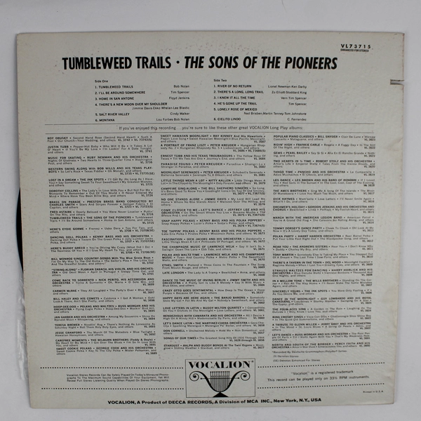 Tumbleweed Trails, The Sons of the Pioneers MCA Records 1980