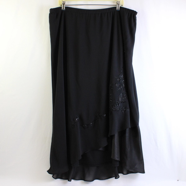 Unbranded Women's 24W Black Layered Skirt with Beaded Floral Detailing 