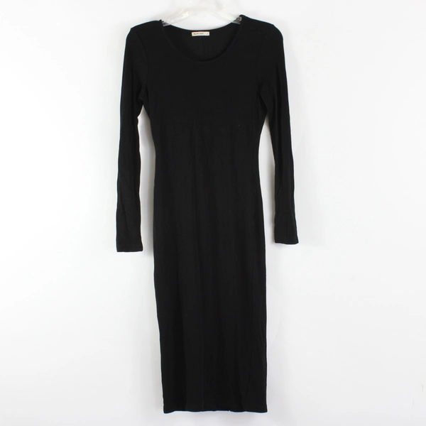 Marine Layer Women's S Black Ribbed Long Sleeve Midi Dress 