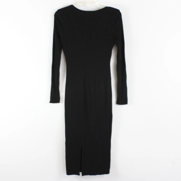 Marine Layer Women's S Black Ribbed Long Sleeve Midi Dress 