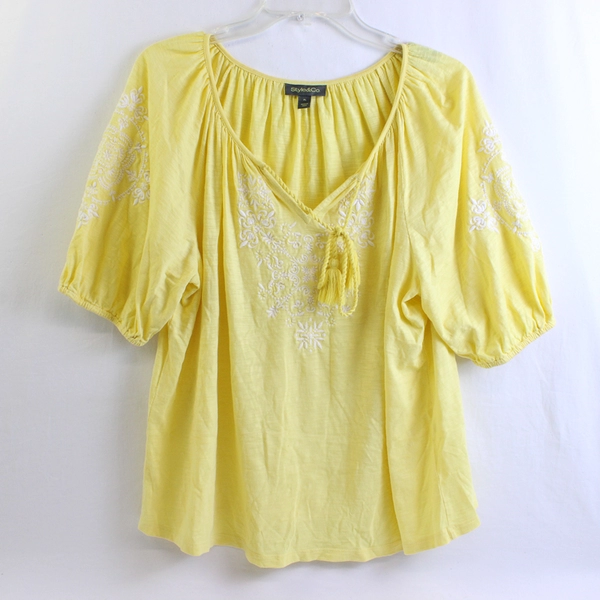 Style & Co. Women's Petite L Yellow Embroidered Balloon Sleeve Blouse